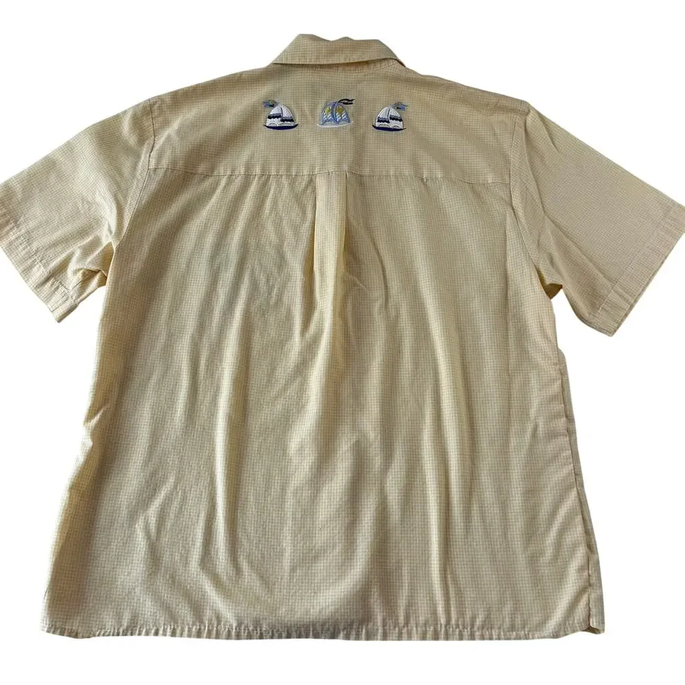 Karen Scott Yellow Button Down Blouse Shirt Embroidered Boat Nautical Size Small